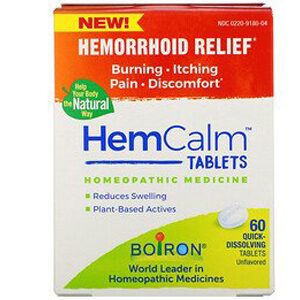 Boiron, HemCalm Tablets, Hemorrhoid Relief, Unflavored, 60 Quick-Dissolving Tablets