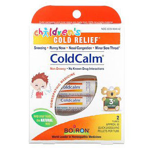 Boiron, Coldcalm, Children's Cold Relief, 3+ and Older, 2 Tubes, Approx. 80 Quick Dissolving Pellets Each