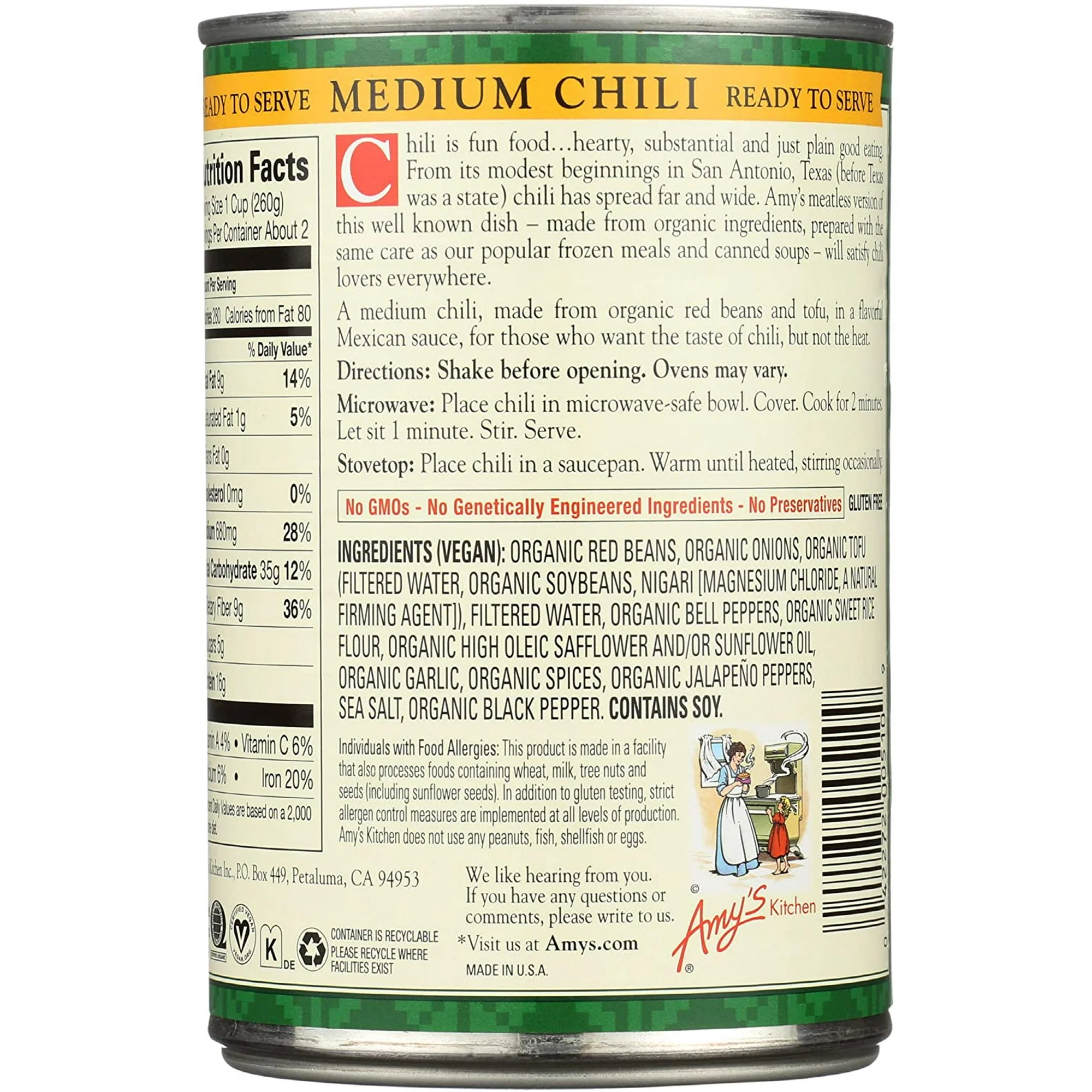 Amy's Organic Chili Medium 14.7 oz - Image 2