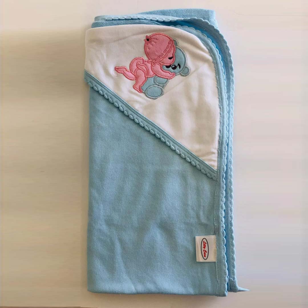 Best online shopping sites in usa - Pekks Hooded Baby Cotton Towel for Newborns Infants & Toddlers - Blue Plain_2