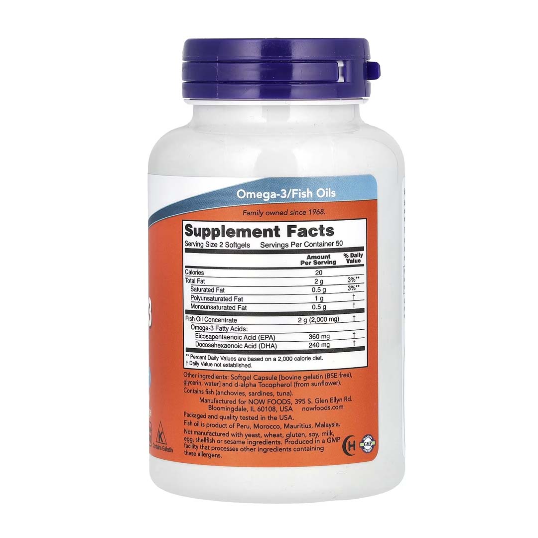NOW Foods, Omega-3 Fish Oil, 1,000 mg, 180 EPA - 120 DHA, 100 Softgels - Image 3