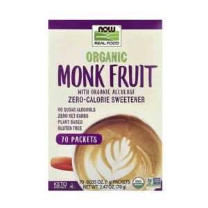 NOW Foods, Organic Monk Fruit, Zero-Calorie Sweetener, 70 Packets, 0.035 oz (1 g) Each