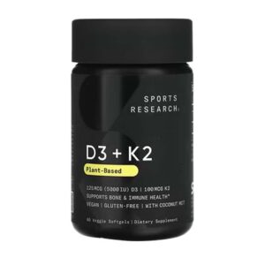 Sports Research, D3 + K2, Plant Based, 125 mcg/100 mcg, 60 Veggie Softgels
