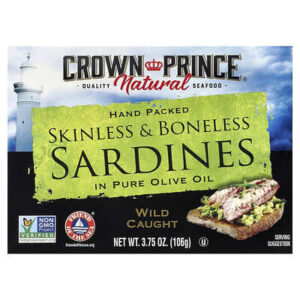 Crown Prince Natural, Skinless & Boneless Sardines, In Pure Olive Oil, 3.75 oz (106 g)