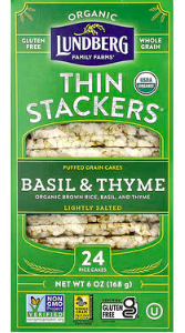 Lundberg, Organic Thin Stackers, Puffed Grain Cakes, Basil & Thyme, Lightly Salted, 24 Rice Cakes, 6 oz (168 g)
