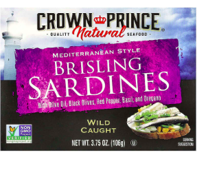 Crown Prince Natural, Brisling Sardines, Mediterranean Style, 3.75 oz (106 g)