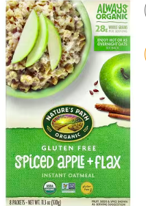 Nature's Path, Organic Gluten Free Instant Oatmeal, Spiced Apple + Flax, 8 Packets, 11.3 oz (320 g)
