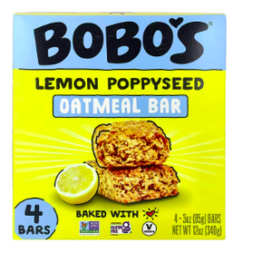 Bobo's Oat Bars, Oatmeal Bar, Lemon Poppyseed, 4 Bars, 3 oz (85 g) Each