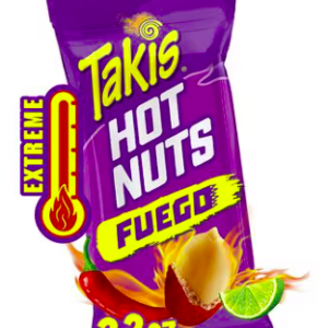 Takis Fuego Hot Nuts Snack Size Pouch, Extreme Spicy Double-Crunch Peanuts Hot Chili Pepper & Lime, 3.2 oz