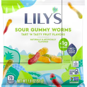 Lily's No Sugar Added, Sour Gummy Worms, Bag Assorted Fruit, 1.8 oz