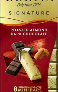 Godiva Signature Mini Bars, Dark Chocolate with Almonds, 0.39 oz, 8 pack