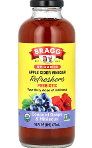Bragg, Organic Apple Cider Vinegar Refreshers, Prebiotic, Concord Grape & Hibiscus, 16 fl oz (473 ml)